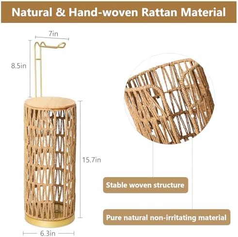 Trongee Freestanding Toilet Paper Holder with Storage,Goldn Handmade Woven Toilet Paper Roll Holder Stand,3 Rolls of Tissue Holder for Bathroom,Rattan Sturdy Boho Bathroom Toilet Paper Storage - Image 2