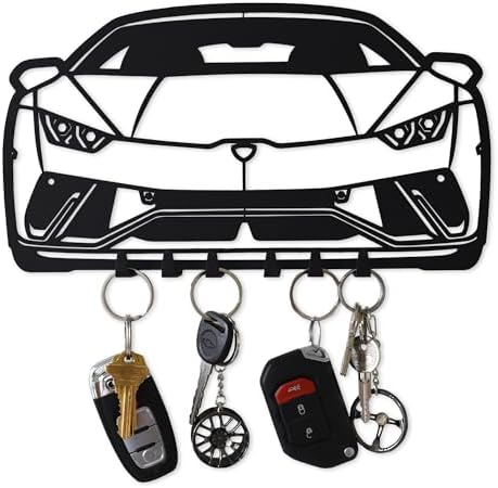 MOOH Metal Automotive Key Holder with 6 Hooks - Unique Wall Mounted Car Lovers Gifts for Men & Women - Cool Man Cave Decor (Lamborghini Huracan 2024, Black) by MOOH