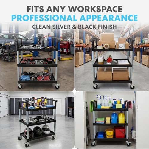 Simpli-Magic Rolling Utility Cart on Wheels, Heavy Duty Multi-Purpose Service Cart, Silver & Black, Garage, Warehouse & Commercial Use - Image 6