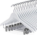 White Wooden Skirt Hangers with Clips 16Pack, Wooden Coat & Pants Hangers with Adjustable Metal Clips for Slacks, Jeans, Shorts, Jacket, Blouse, Clothes & Suit by HOU%C3%8DSMHOME