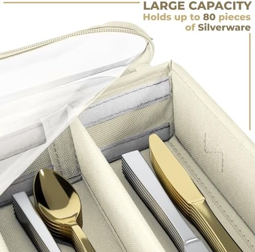 Sorbus Flatware Storage with Clear Lid & Adjustable Divider (Beige) - Image 3