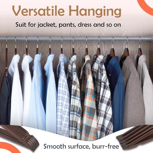 Solid Wooden Hangers 20 Pack, Wood Suit Hangers with Extra Smooth Finish, Precisely Cut Notches and Chrome Swivel Hook, Wooden Clothes Hangers for Shirt Coat Jacket Dress - Image 3