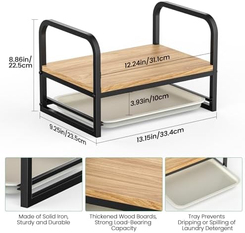 Laundry Detergent Holder Stand with Drip Tray, Black Frame & Natural Wood - Image 3