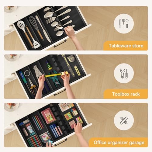 Yofidra Pure Bamboo Silverware Drawer Organizer: 16.5 Inch Large Silverware Utensil Tray Holder, 3-Compartment with 6 Card Slots Kitchen Flatware Organizer Home Essentials, 2024 New Upgrade - Image 5
