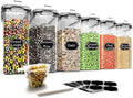 Wildone Cereal Storage Containers Set, Large BPA Free Plastic Airtight Food Storage Containers 4L for Flour, Sugar, 6 Piece Set Cereal Dispensers with 20 Labels & Marker, Black by Wildone