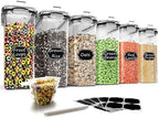 Wildone Cereal Storage Containers Set, Large BPA Free Plastic Airtight Food Storage Containers 4L for Flour, Sugar, 6 Piece Set Cereal Dispensers with 20 Labels & Marker, Black by Wildone
