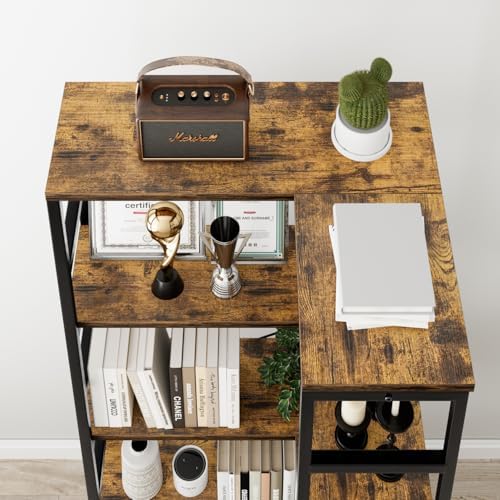 NUMENN 5-Tier Corner Bookshelf, 27"L*23"W*66''H L-Shaped Bookcase, Vintage - Image 7