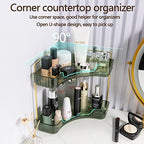 shuang qing 2-Tier Corner Bathroom Counter Organizer – Storage Shelf for Makeup, Perfume & Skincare, Space-Saving Countertop Tray Fits Bathroom, Dresser, Kitchen (Green) - Image 4