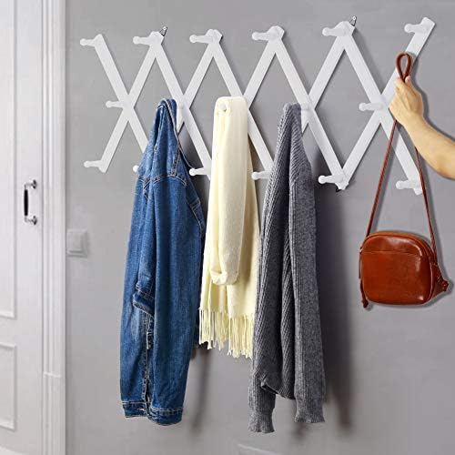 Dseap Accordian Wall Hanger: 16” High Wooden Wall Expandable Coat Rack, Hat Rack Holder, Accordion Hook for Baseball Caps, Coats, Mugs, 17 Peg Hooks, White - Image 3