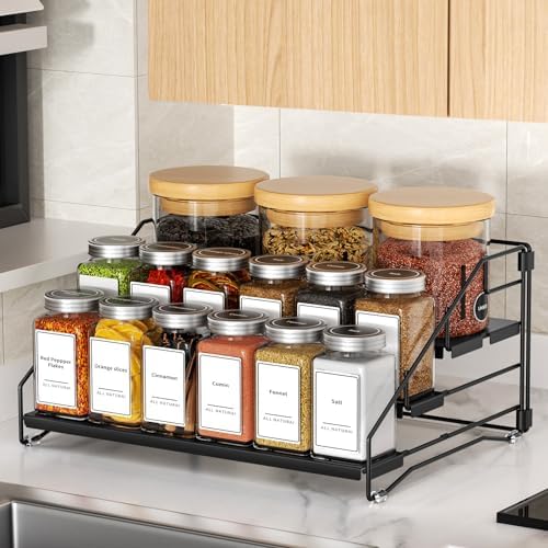 BOIVSHI 4 Tier Spice Rack for Cabinet, Spice Rack Organizer, Depth Adjustable Spice Holder for Countertop, Cupboard, Pantry, Seasoning Shelf, Metal, Black (1 Pack) - Image 6