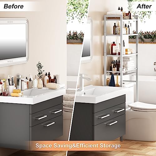 Kalrin Over-The-Toilet Storage Rack, 4-Tier Bathroom Organizer Shelf Over Toilet with Adjustable Shelf and Basket, Freestanding Space Saver Bathroom Shelves Above Toilet for Room (Pure White) - Image 4