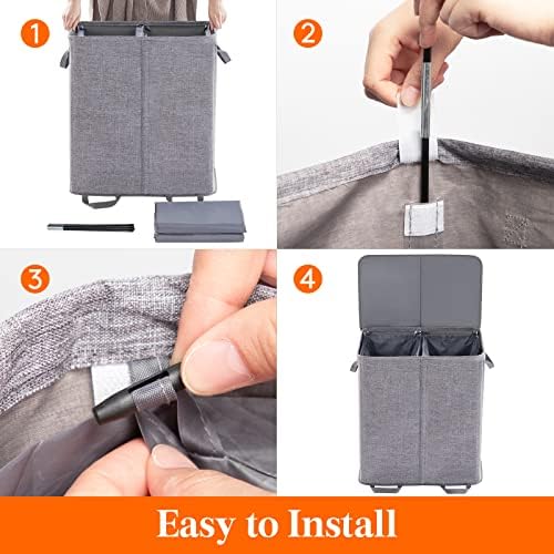 Lifewit Double Laundry Hamper with Lid, Removable Laundry Bags, Gray - Image 3