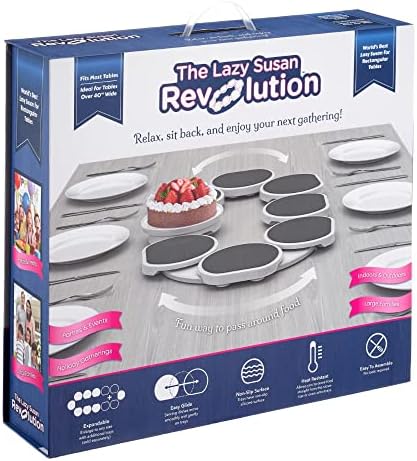The Lazy Susan Revolution - Full Set - Dark Gray - The First Patented Lazy Susan Turntable Expandable for Rectangular & Oblong Tables - Kitchen & Dining Tables - Great Gift! Parties & Gatherings. by TheLazySusanRevolution