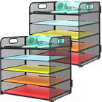 2 Pack Letter Tray 5-Tier Desk Organizer File Paper Holder with Handle, Metal Desktop Document Shelf Tray Office Classroom Organization - Black by Sinboun