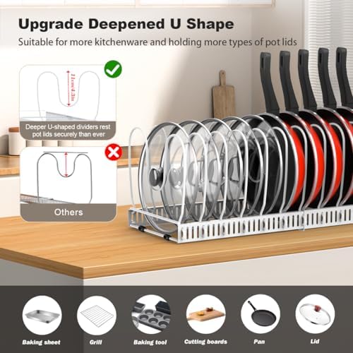 Housolution Pot and Pan Lid Organizer Holder Storage Rack, White - Image 2