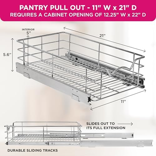 HOLDN’ STORAGE Pull Out Cabinet Organizer, Pantry Drawer, 11"W x 21"D x 5"H - Image 3