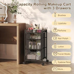 JKsmart Rolling Makeup Cart Organizer with 3 Drawers, Cosmetics Display with Dividers, Floor Skincare Storage with Wheels, Versatile Vanity Organizer for Nail Polish Perfume Brush Hair Tool, Black - Image 3