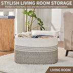 Laundry Hamper with Handles, 72L Rope Laundry Basket, Rice Brown & White - Image 7