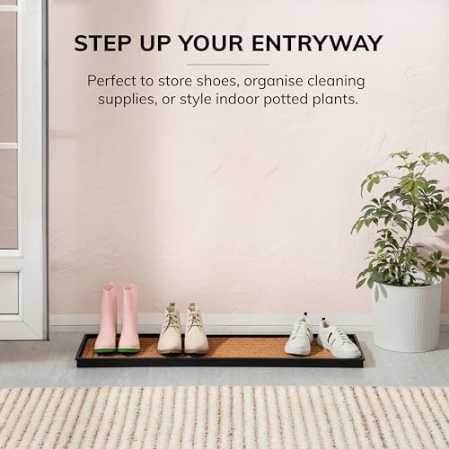 Anji Mountain Heavy Duty Waterproof Rubber Shoe Storage Mat Organizer/Boot Storage Multi Use for Entryway with Coir, Tan Rectangle Embossed Insert, Fits 4 Pair (46.5" Wide) - Image 2