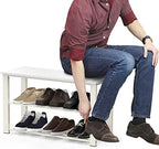 Simple Houseware Wooden Top Shoe Rack Bench for Entryway, White - Image 4