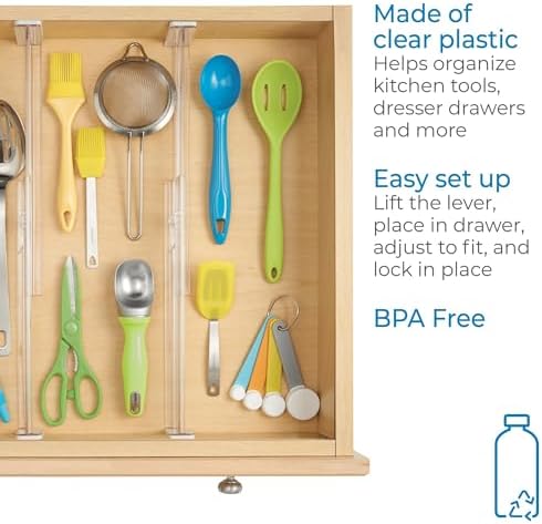 iDesign Plastic Adjustable Deep Drawer Dividers, Set of 8, Clear - Image 6