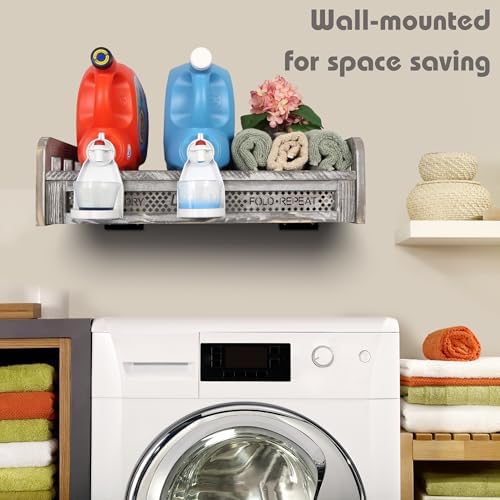 Farmhouse Wall-Mounted Laundry Detergent Holder – Extra-Large Wooden Liquid Soap Dispenser, Rustic Gray Laundry Room Storage, Holds Two Detergent Tubs - Image 3