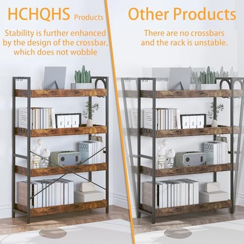 HCHQHS 4 Tier Bookshelf, Adjustable Industrial Bookcase, Vertical Tall Book Shelf, Wood and Black Metal Open Bookshelves for Home Office, Living Room, Bedroom - Image 6