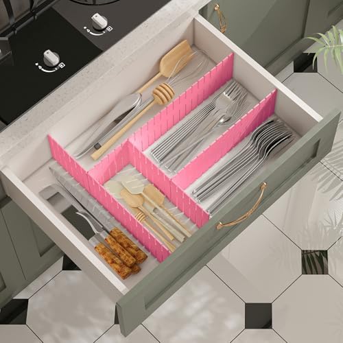 ALBAD Plastic Drawer Dividers Adjustable Drawer Organizer Dividers Separator for Tidying Clutter/Cutlery/Underwear/Socks/Clothes/Dresses/Boxes/Bins in Kitchen Bathroom Bedroom Office (Pink, 42) - Image 4