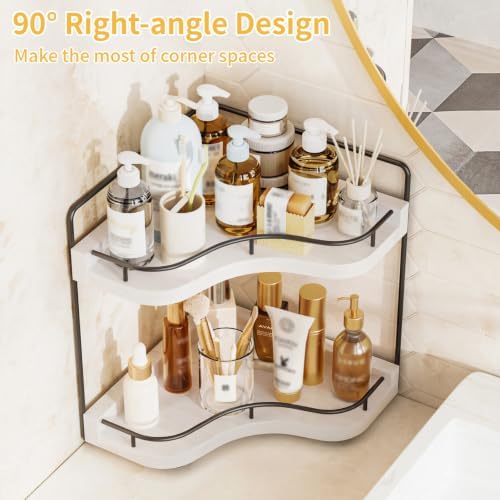 2-Tier Corner Bathroom Counter Organizer, Larger Size, White - Image 5
