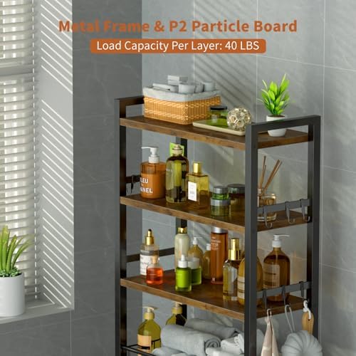 Over-The-Toilet Storage,4 Tier Adjustable Bathroom Organizers and Storage with Toilet Paper Holder and 9-Hooks,Toilet Rack for Cabinet Organizer,Fit Most Toilets(Rustic Brown) - Image 3