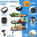 Utility Carts with Wheels, Rolling Kitchen Cart, 3 Tier Cart, Food Service Cart, Restaurant Kitchen Cart, Plastic Heavy Duty Cart for Office Business, 510lbs 16.9" D x 31.5" W x 37.8" H - Image 5