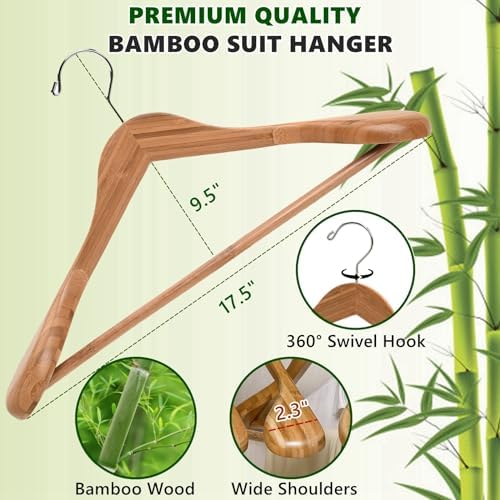 Amber Home 6 Pack Wide Shoulder Bamboo Wood Suit Coat Hangers - Image 2