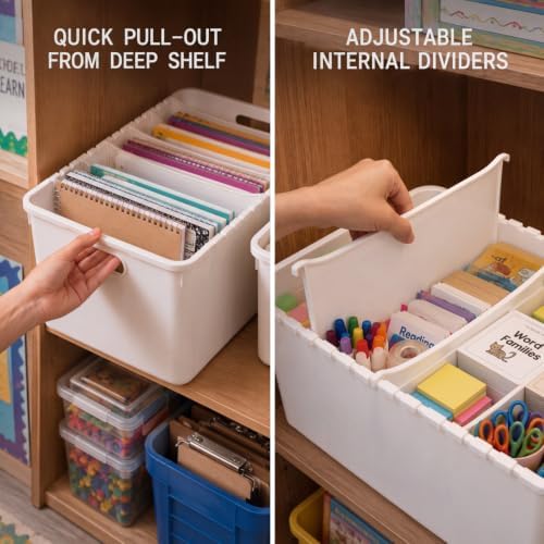 Set of 3 Large Plastic Storage Bins, Removable Adjustable Dividers - Image 2