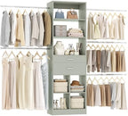Besiost Closet System, 4-8 FT Closet Organizer Tower with 2 Wooden Drawers and 5 Hanging Rods, Can Fit 60 to 96 inch Walk-in Closet System, Crab Green by Besiost