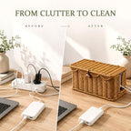 2 Pack Rattan Cable Management Box for Power Strip with 2 Exits - Image 3
