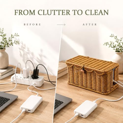 2 Pack Rattan Cable Management Box for Power Strip with 2 Exits - Image 3