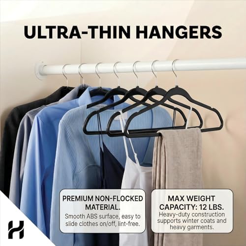 HOUSE DAY Black Plastic Hangers 60 Pack, Ultra-Thin Heavy Duty Non-Velvet - Image 3
