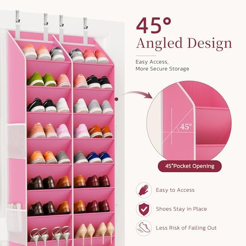 Criusia Over the Door Shoe Organizer, 20-30 Pairs Heavy-Duty Hanging Shoe Storage with Large Pockets, 10-Tier Door Shoe Rack with 4 Hooks for Sneakers Sandals Heels Boots (Pink) - Image 5