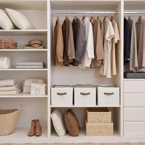 StorageWorks Closet Storage Bins with PU Handles, Ivory White, Extra Large - Image 2