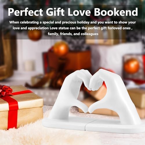 White Bookends, Heavy Duty Bookend Holder Decor, White Finger Heart Shaped, Modern Art Sculpture, Finger Home Decoration, Bookends Decorative, Boho Decor for Desktop Bedroom Study Room - Image 7