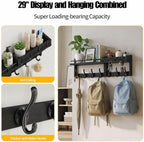 29” Coat Rack Wall Mount with Shelf, Coat and Key Hanger with Metal Hooks - Image 2