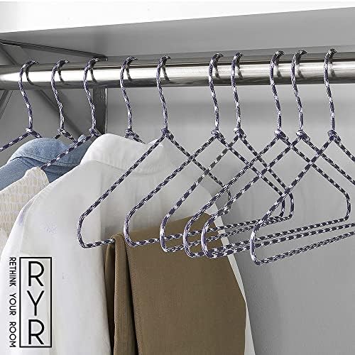 Clothes Hangers 30 Pack Stylish Fabric Wrapped Metal, Space Saving Coat, Velvet, Pant Hangers for Closet Organization, Durable Non-Slip, Navy/White Wardrobe Essentials Bulk Storage - Image 4
