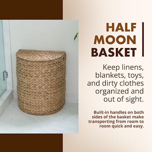 KOUBOO Seagrass Half Moon Basket, Handwoven Laundry Hamper Basket with Lid, Handles, & Removable Liner, Home Decor and Organization, Natural - Image 2