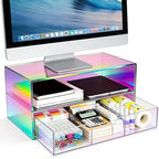 Gelite Acrylic Computer Monitor Stand for Desk Monitor Riser with Drawer Desktop Monitor Shelf with Storage, Iridescent by Gelite