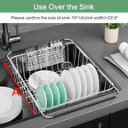 Fanbsy Large Dish Drainer Rack in Sink Adjustable, Expandable 304 Stainless Steel Metal Dish Drying Rack Organizer with Stainless Steel Utensil Holder Over Inside Sink Counter, Rustproof - Image 3