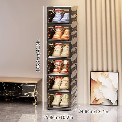 Foldable Shoe Rack Organizer Stackable Shoe Storage Box for Entryway, Closet & Bedroom Large Capacity Sneaker Containers Bins with Lids 6 Pack Black - Image 4