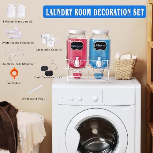 Roetell 2 Sets 1 Gallon Laundry Detergent Dispenser with Stand, Glass Laundry Soap Dispenser, Liquid Laundry Detergent Dispenser for Laundry Room Organization Dispenser Containr - Image 4