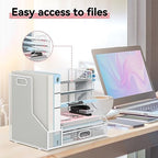 Desk Organizer with 5 Tier File Holder and Sliding Drawer Pen Holder White - Image 3