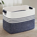 100L Woven Laundry Basket Hamper with Leather Handles,Denim Blue by SunNewt