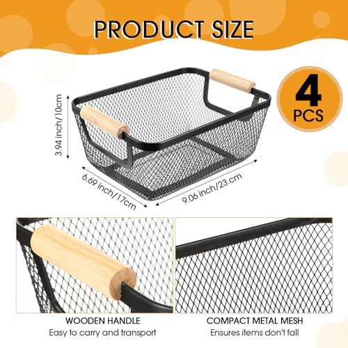 Ziliny 4 Pcs Mesh Wire Baskets for Organizing, Small, Black - Image 2